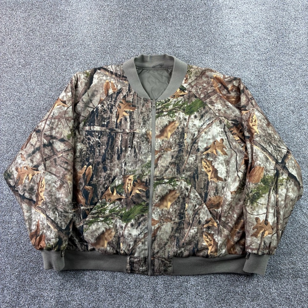 Cabela's Camo Bomber Jacket Mens 2XL Zonz Woodland‎ Reversible Puffer Hunting